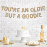 Pre-Strung You'Re An Oldie But A Goodie Birthday Banner - No Diy - Gold Glitter Funny Party Banner For Men & Women - Pre-Strung On 10 Ft Strands - Birthday Party Decorations - Did We Mention No Diy