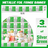 3 Pack 10 Ft Silver Green Foil Fringe Garland Metallic Streamers Tinsel Banner Wall Hanging Garland Backdrop For Parade Floats, Halloween, Christmas, Thanksgiving, New Year Party Decorations