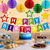 Birthday Banner Decorations With Honeycomb Balls, Stars, Circle Dots Garland Swirl Streamer Happy Birthday Party Decorations Supplies For Party(Multicolour)