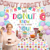 Donut Forget Us Party Decoration - Retirement Farewell Party Backdrop, Balloon Banner, Tablecloth, Hanging Swirl