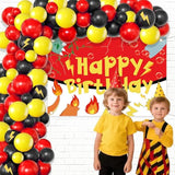 Red Black Yellow Balloon Garland Arch Kit with Lightning Star Balloons for Parties