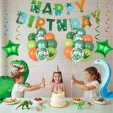 Dinosaur 1St Birthday Party Decorations For Boys Gir, Foil Green Star Number 1 Dinosaur Balloons With Happy Birthday Banner Hanging Swirls For Dino Baby Shower Kids Party Supplies