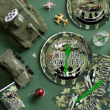 Military Army Party Decorations Tableware - Army Birthday Party Supplies, Plate, Cup, Napkin, Disposable Cutlery, Camo Camouflage Army Military Soldier Theme Birthday Decorations | 24 Guests