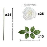 25Pcs White Flowers Silk Rose Artificial Flowers Real Touch Fake Rose W/Stem Faux Flowers Gift Box For Weddings Parties Floral Arrangements Arrangements Party Tables Decorations