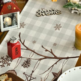 Buffalo Plaid Wood Xmas Trees Ornament Merry Christmas Table Runner, Seasonal Winter Kitchen Dining Table Decoration For Home Party Decor 13X60 Inch