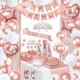 253-Pc Rose Gold Birthday Decor Set - Balloons, Tableware & More for 25 Guests