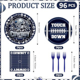 Cowboy Football Party Decorations - 96 Pcs Blue Cowboy American Rugby Tableware Set, Game Day Disposable Paper Plate Napkin Fork, Sports Birthday Party Supplies For Boys Men, Serves 24 Guests