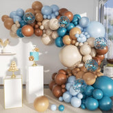156 Pcs Boho Brown and Blue Balloon Garland Arch Kit Light Blue Caramel White Sand Balloons