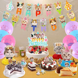 39-Pcs Cat Birthday Party Decorations with Banners, Balloons & Toppers