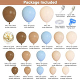 Brown Coffee Blue Balloons Garland Arch Kit, 142Pcs Boho Nude Baby Blu