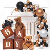 Wood Baby Shower Boxes Party Decorations - 4 Wood Grain Brown Blocks With Printed Baby Letters, Gender Reveal Backdrop,Teddy Bear Baby Shower Supplies, First Birthday Centerpiece Decor
