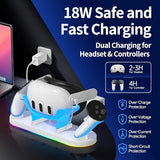 Charging Dock For Meta Quest3/3S, 18W Fast Charger With 2 Rechargeable Batteries, 8 Led Lighting Modes, Usb-C Charging Accessory For Oculus Meta Quest 3/3S, Support Elite/Battery Head Strap