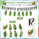 Pickle Birthday Party Decorations - 10Pcs Funny Happy Birthday Banner, Hanging Swirls, Cartoon Cucumber Dill Decor - Fruit Vegetable Theme Party Supplies