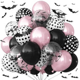 Pink Black Halloween Balloons with 3D Bat Stickers Polka Dot Balloons Party Decor