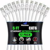 Maximm Cat 6 Ethernet Cable 5 Ft, (12-Pack) Cat6 Cable, LAN Cable, Internet Ca