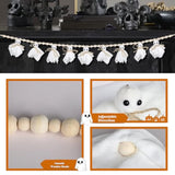 8ft Halloween Banner Garland with White Ghosts and Wooden Beads Rustic Handmade Decor