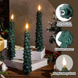 6 Pcs Led Christmas Tree Flameless Taper Candles, 9.7 Inch Real Wax Battery Operated Candlestick Lights With 3D Flame And Remote Timer For Windows Fireplace (Green,Christmas Tree)