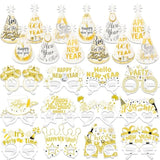 24pcs 2026 New Year Party Supplies White Gold Hats Glasses Photo Props
