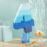 Number 4 Pull String Pinata For Boys 4Th Birthday Party Decorations - Ombre Blue (16.5 X 12 X 3 In 4 Pinata)