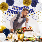 46pcs Navy Blue, Gold & White Birthday Decorations with Banner, Balloons  Garland