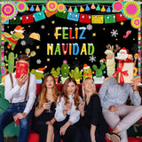 Feliz Navidad Backdrop Banner, Mexican Merry Christmas Party Supplies, Santa Cactus Snowflake Christmas Party Decorations, Winter Xmas Fiesta Family Holiday Party Photo Props 70.8X43.3 Inch