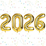 41in Gold 2026 Foil Balloon with Straw and Ribbon for New Year Parties