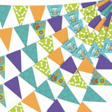 5 Pcs Cartoon Dog Triangle Pennant Banner Orange Blue Purple Green Pet Paw Paper Flag For Cartoon Adventure Dog Theme Birthday Baby Shower Party Decor