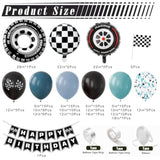 Race Car Balloon Garland Arch Kit – Dusty Blue & Black Balloons With Banner, Checkered Balloons & Flag For Two Fast, Cars, Or Race Car Birthday Party Decorations