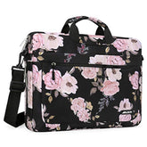MOSISO Laptop Shoulder Bag Compatible with MacBook Air 15 inch M4 A3241 M3 A3114 M2 A2941/Pro 16 M4 M3 M2 M1 2025-2019, 15-15.6 inch Notebook, Peony Sleeve with Adjustable Depth at Bottom, Black