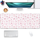 Pink Bow Mouse Pad Desk Pad,Extended Large Mouse Mat With Stitched Edge,Non-Slip Rubber Base Keyboard Desk Pad For Home Office Work Gamer Desk Mat(31.5X11.8 In)