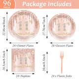 96 Pcs Rose Gold 11Th Birthday Party Decorations For Girls Happy 11 Years Birthday Paper Plates And Napkins Pink Rose Gold Party Tableware Set For 24 Guests Parties Supplies
