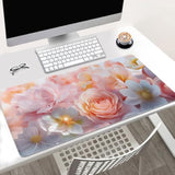 Large Floral Design Extended Gaming Mouse Pad, Pink Rose Pattern Desk Mat, 31.5 X 15.7 Inches, Non-Slip Base