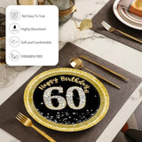 72-Piece 60th Birthday Party Set - Black & Gold Plates, Napkins for 24 Guests