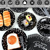 96Pcs Black Silver Birthday Paper Plates And Napkins Party Supplies Happy Birthday Party Decorations Disposable Birthday Party Tableware Dinnerware Set For Women Men Birthday Serves 24 Guests