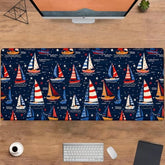 Cartoon Sailboat Mouse Pad, Office Home Gaming Mousepad For Computer, Extended Nautical Desk Mat With Anti-Slip Base, Vintage Decorative Gifts For Ocean Lovers, 31.5×11.8 In