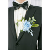 Light Blue Corsage And Boutonniere Set For Wedding Prom, Artificial Rose Flower Wrist Corsage Bracelets, Homecoming Corsage Wristlet, Boutonniere For Men Wedding Suit Decorations
