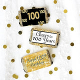 Black And Gold 100Th Birthday Candy Mini Bar Wrappers, 100Th Birthday Party Favors For Guests - 42 Stickers