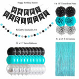 Black Teal Blue And Silver Happy Birthday Party Decorations Turquoise Aqua Balloons Décor Supplies Men Women Boys Girls 1St 2Nd 3Rd 16Th 20Th 25Th 30Th 35Th 40Th 45Th 50Th 60Th 70Th