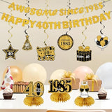 11Pcs 40th Birthday Decoration Kit – Black & Gold Banner, Swirls, Centerpieces and Table Toppers