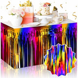 3 Pack Rainbow Foil Fringe Table Skirts Metallic Tinsel Streamers Garland Banner Backdrop For Table Decor, Parade Float, Birthday, Wedding, Halloween, Christmas Party Decorations(29X108 In)