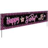 Happy Sweet 16 Birthday Banner Backdrop, Sweet Sixteen Birthday Yard S