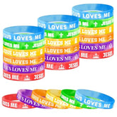48 Pcs Jesus Loves Me Bracelets 6 Styles Colorful Religious Silicone Bracelets Christian Cross Rubber Wristbands For Men Women Kids Adults Motivational Bible School Church Group Party Favors