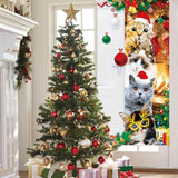 Christmas Door Cover Cute Santa Cat Front Door Covers Decoration 71X36 Inch, Merry Christmas Banner For Holiday Parties, Winter Xmas Decor, Festive Backdrop For Home & Office