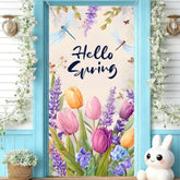 Hello Spring Tulip Door Cover Banner, 35.4 X 70.8 Inch Hanging Spring Banner Backdrop, Porch Sign Outdoor Indoor Front Door Decorations