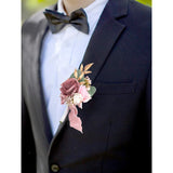 Dusty Rose Wrist Corsage And Boutonniere Set Artificial Light Pink White Rose Flower Wristlet Band Bracelet And Men Boutonniere Set For Wedding Prom Homecoming Party Decor (2Pcs)