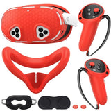 Silicone Cover Set Compatible With Meta/Oculus Quest 3S Accessories, Vr Silicone Face Cover, Vr Shell Cover,Touch Controller Grip Case,Camera Lens Protector Set (Red)