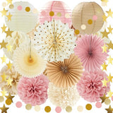 Boho Paper Party Decorations, Blush Pink Champagne Gold Elegant Party Decor