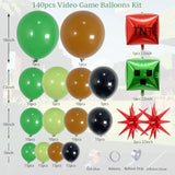 140Pcs Green Balloon Arch Garland Kit With Lime Green Brown Black Square Star Foil Balloons For Gaming Theme Party Decor, Birthday Party Supplies, Kids' Party Crafts And Decorations