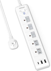 2 Prong Power Strip Adapter 5 Outlets 3 USB Ports 1680J Surge Protector 5FT Extension Cord White