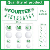 40Th Birthday Party Decorations, 14Pcs Golf Birthday Banner Hanging Swirls Decoration Women Men, Glitter Fourtee Theme Bday Party Decor Supplies